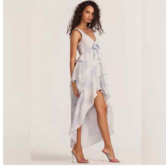 LoveShackFancy Risley Heather Blue Hand Dye Asymetrical Midi Dress Size Medium - Picture 6 of 9